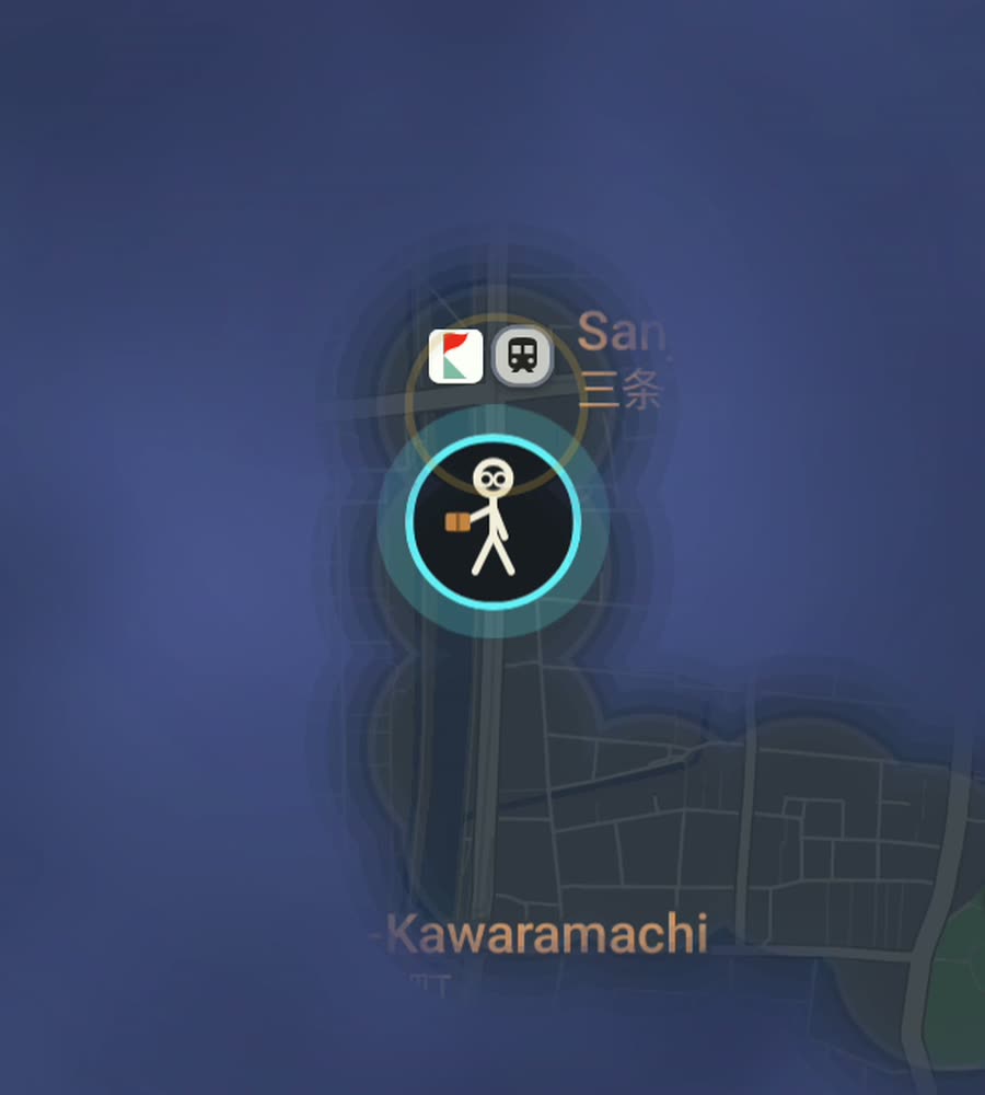 Kyoto on the FOG map, streets revealed along a walked route