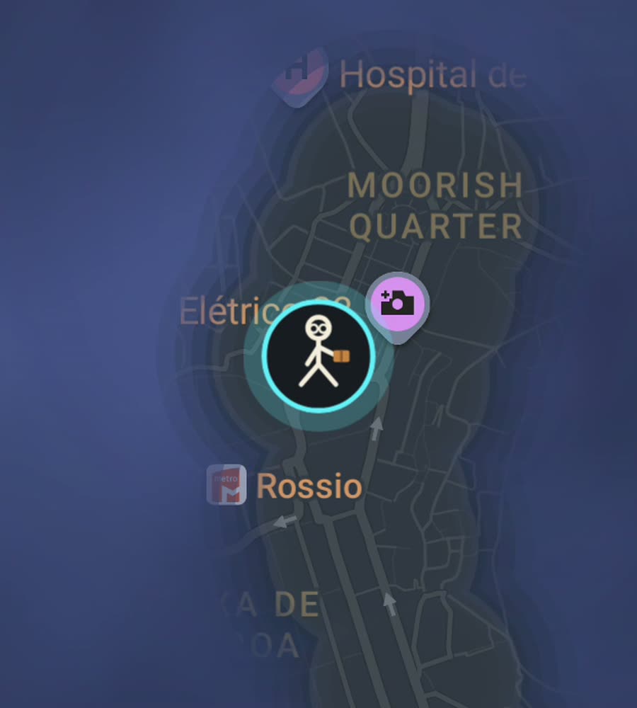 Lisbon on the FOG map, streets revealed along a walked route