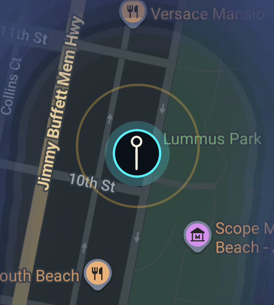 Miami on the FOG map, streets revealed along a walked route