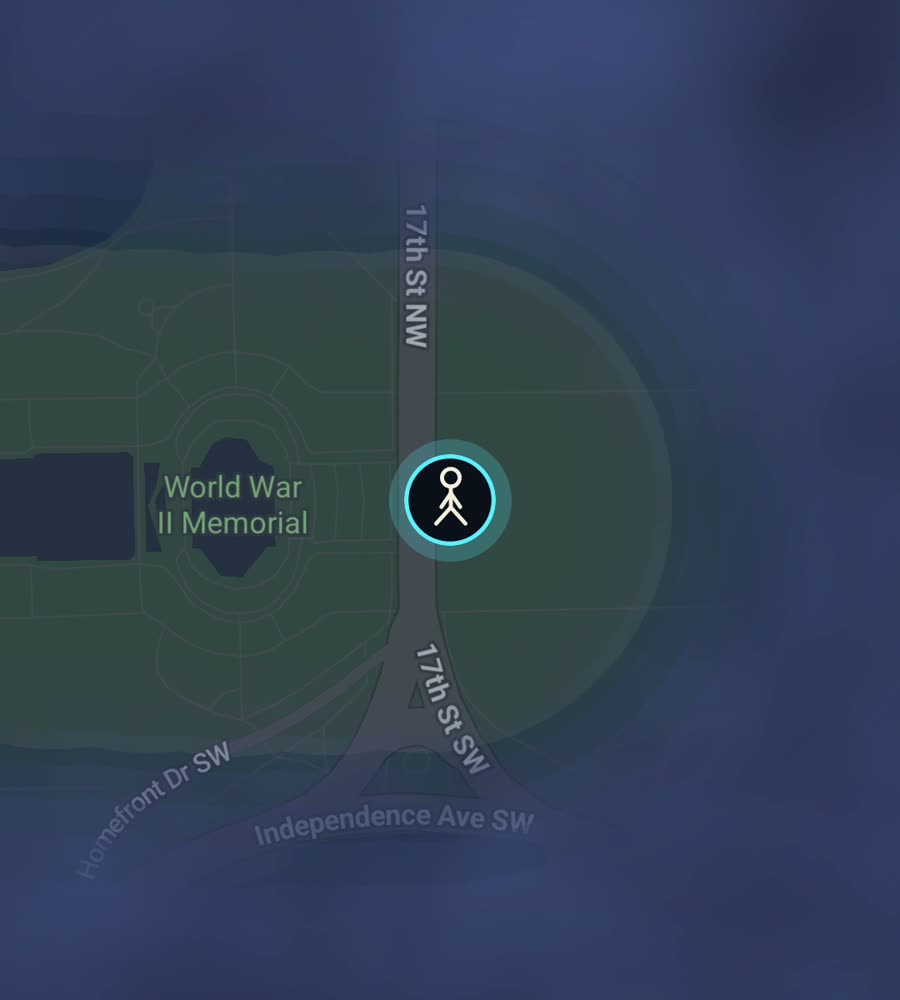 Washington DC on the FOG map, streets revealed along a walked route